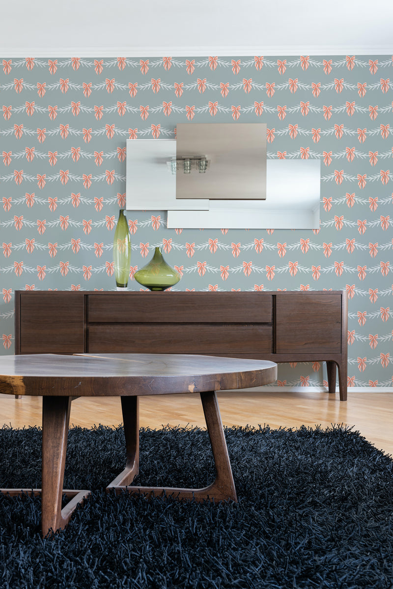 contemporary living room dark wood furniture christmas bows peel and stick wallpaper