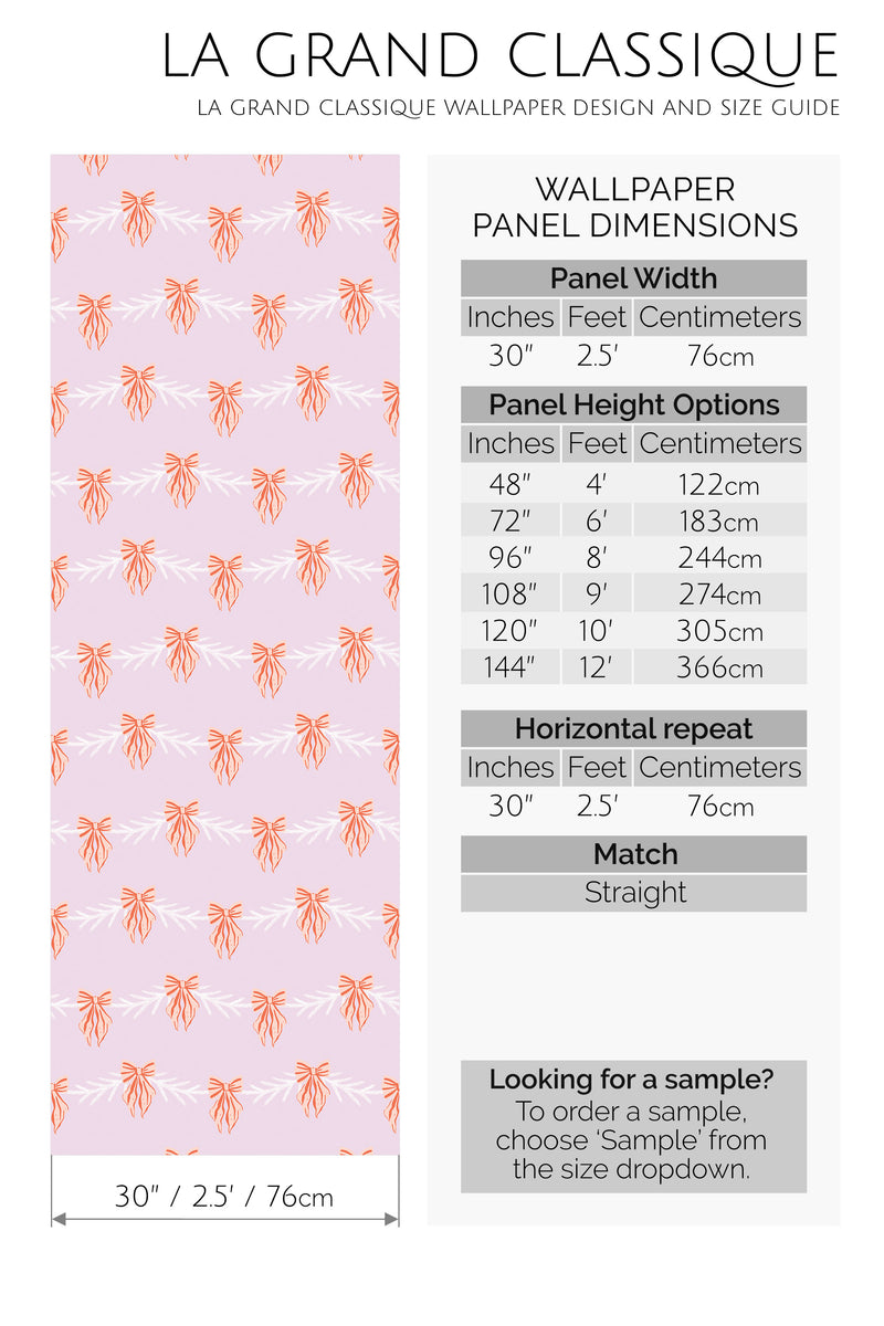 pink christmas bow peel and stick wallpaper specifiation