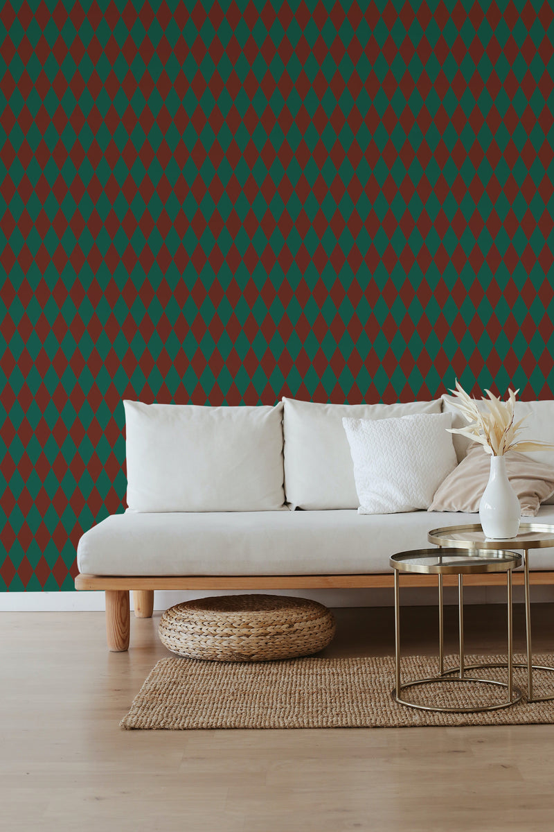 self stick wallpaper classic christmas harlequin pattern living room elegant sofa coffee table