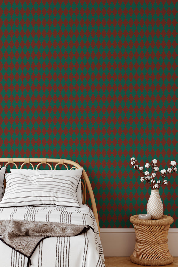 cozy bedroom interior rattan furniture decor classic christmas harlequin accent wall