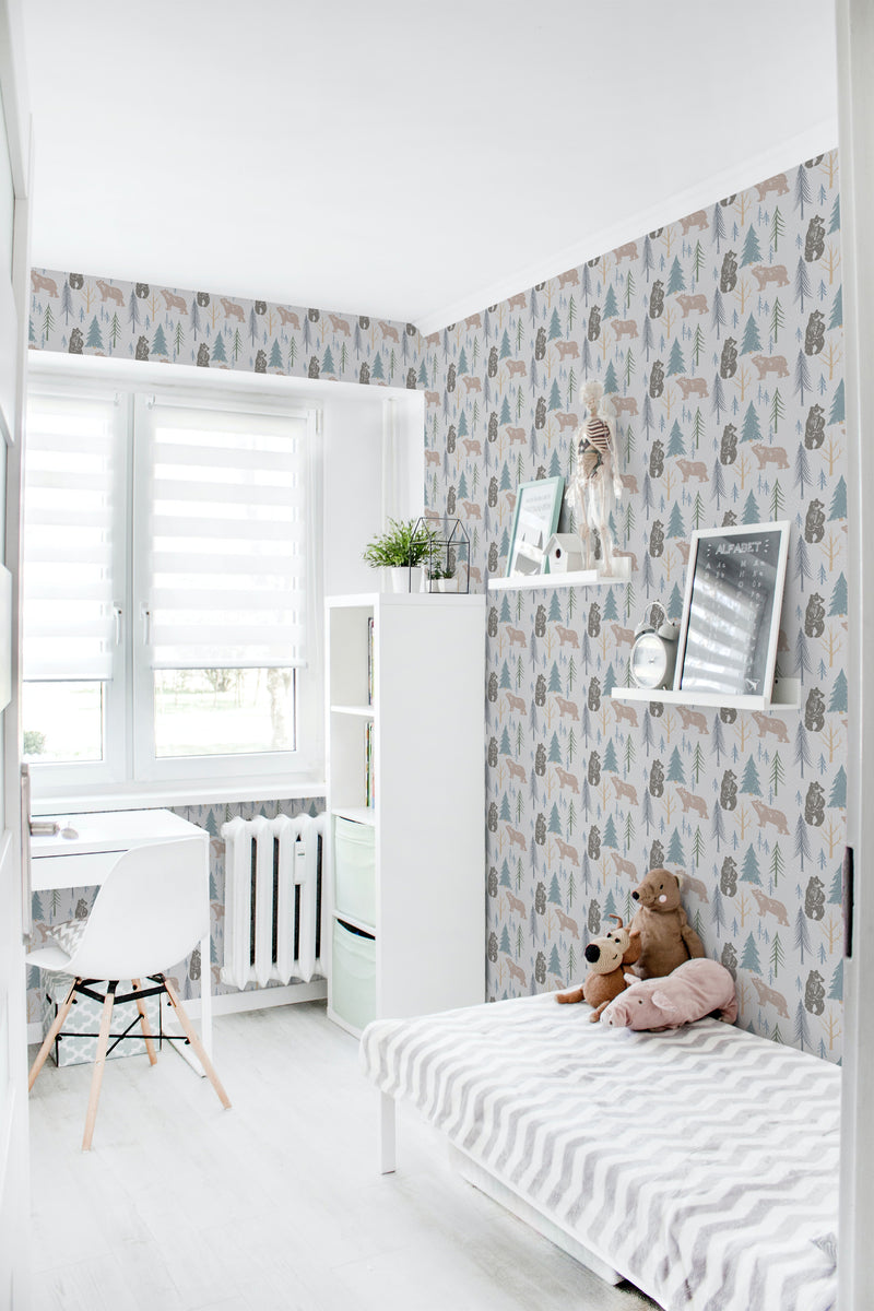 removable wallpaper aesthetic bear pattern kids room desk bed bookshelf toys