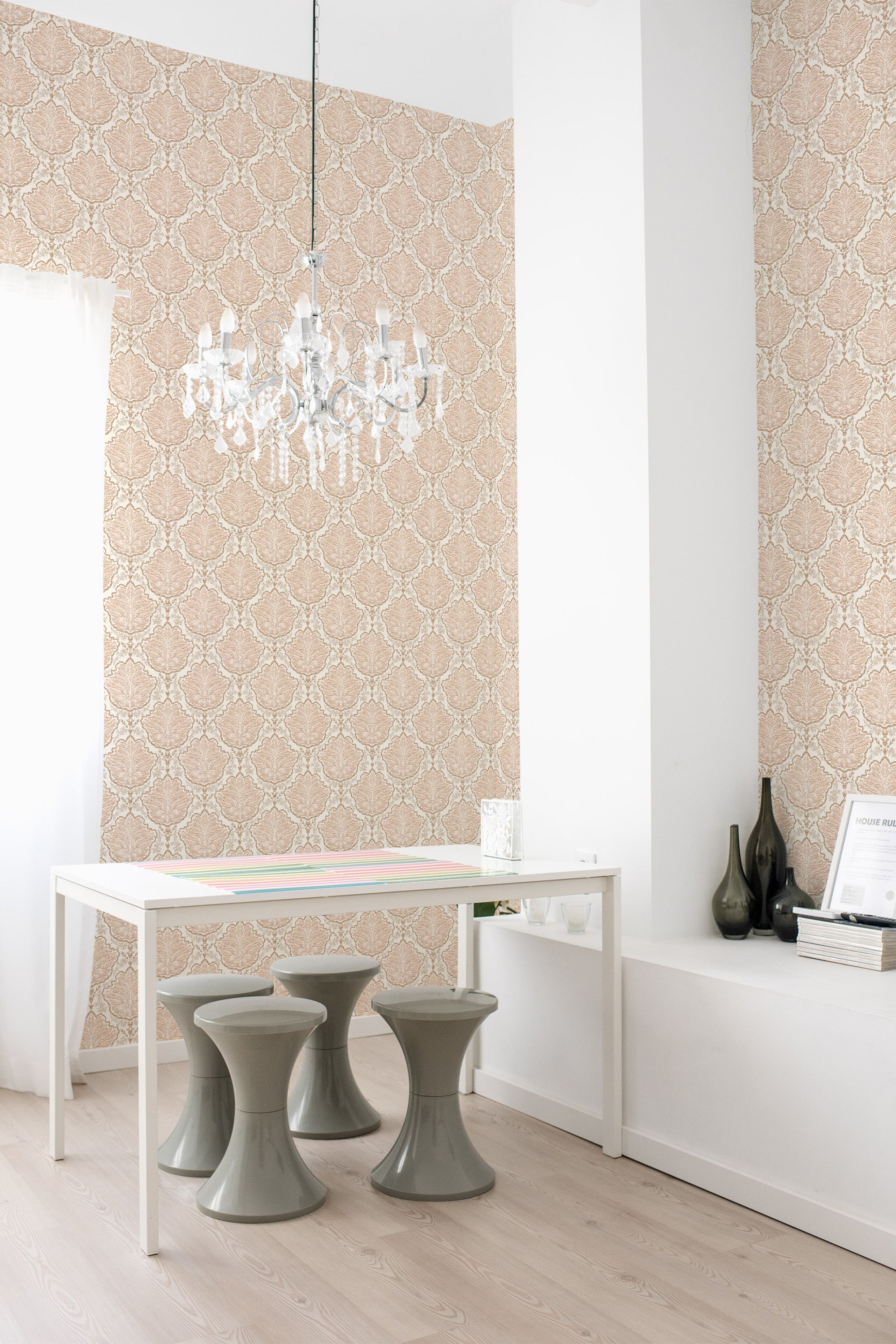 self adhesive wallpaper botanical elegance by sara t pattern dining room table chandelier home decor