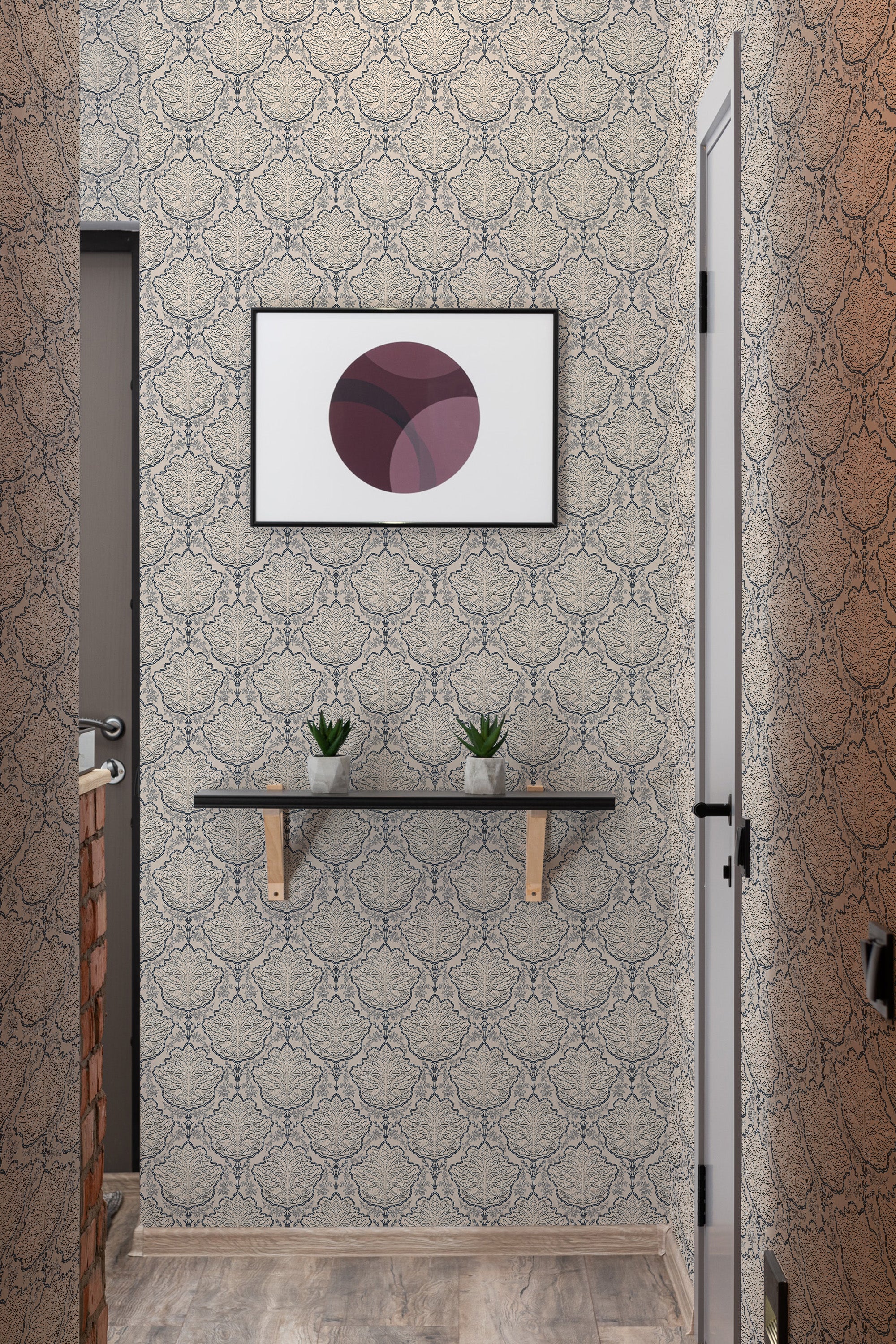 wallpaper beige and black botanical elegance by sara t pattern hallway entrance minimalist decor artwork interior