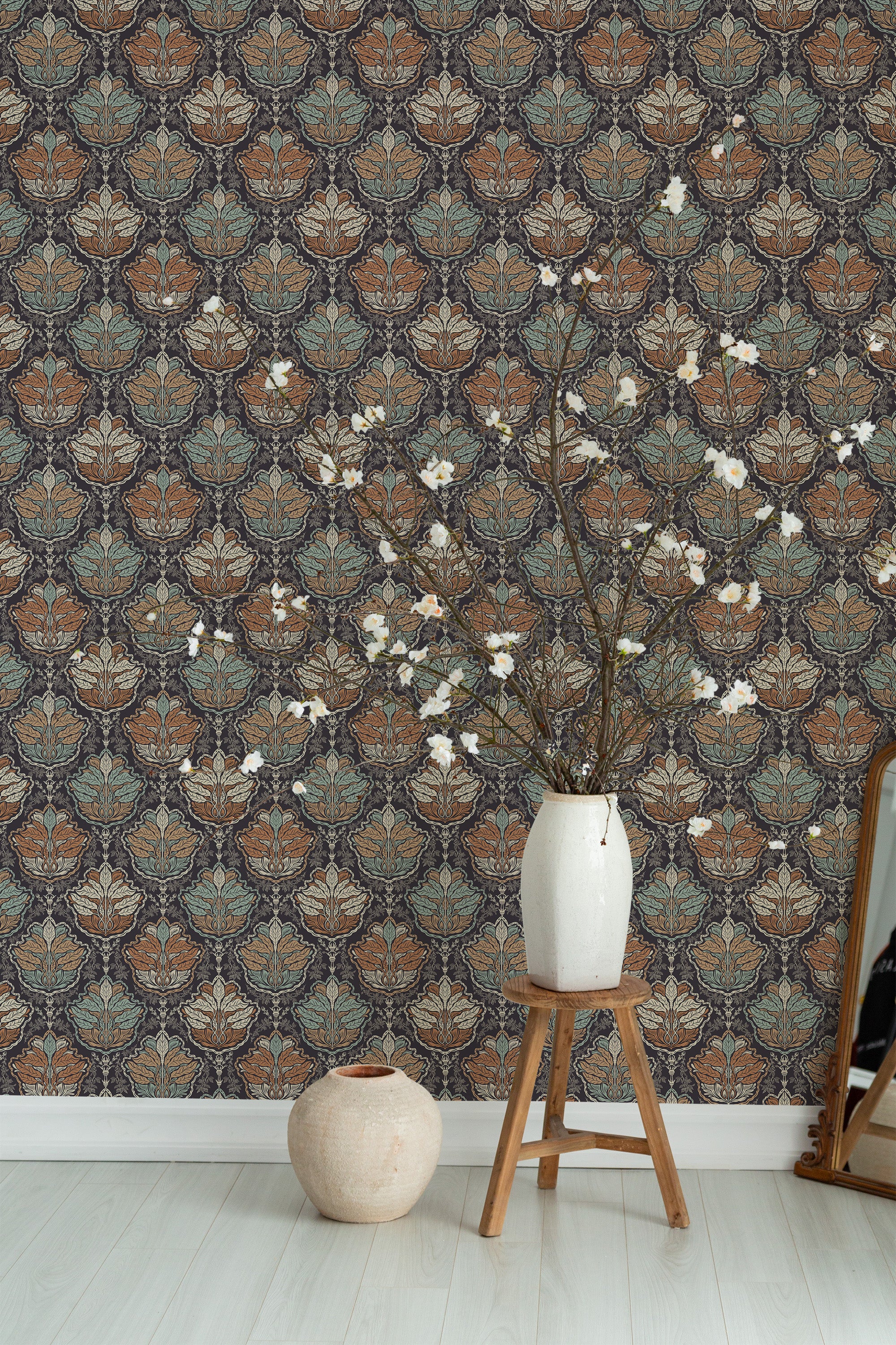 decorative plant vase wooden stool living room teal and black botanical elegance by sara t decor