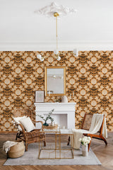 living room fireplace chairs coffee table beige and brown botanical reverie by sara t accent wall