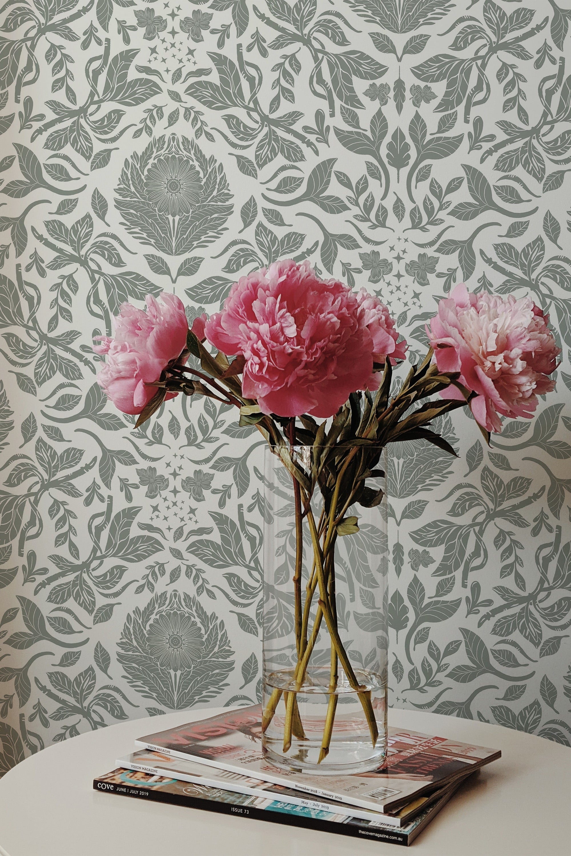 peonies magazines coffee table modern interior grey botanical reverie by sara t wall paper peel and stick