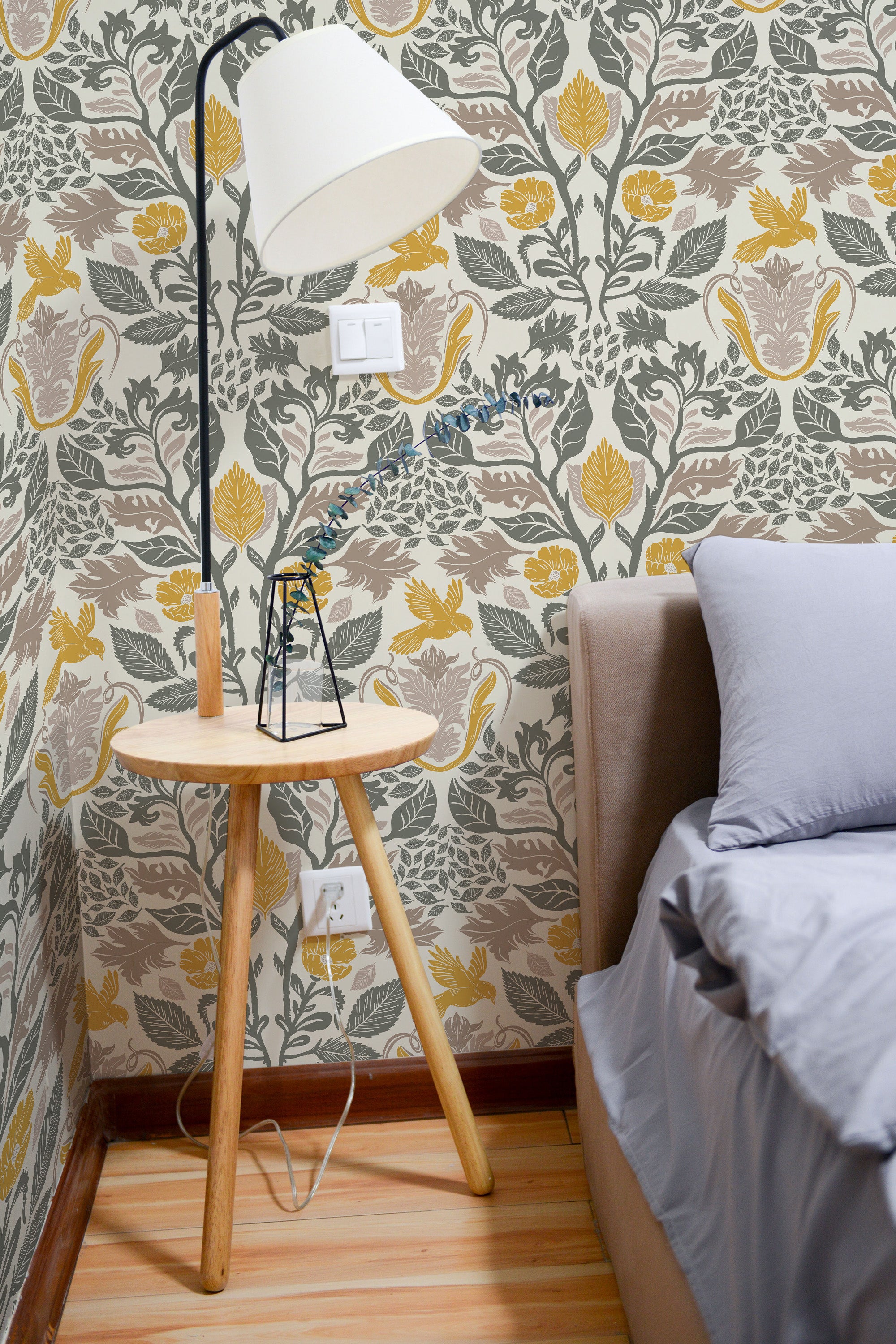 removable wallpaper cream and beige garden by sara t pattern bedroom accent wall simple interior