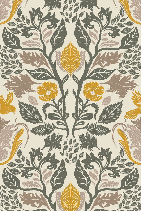 cream and beige garden by sara t wallpaper pattern repeat