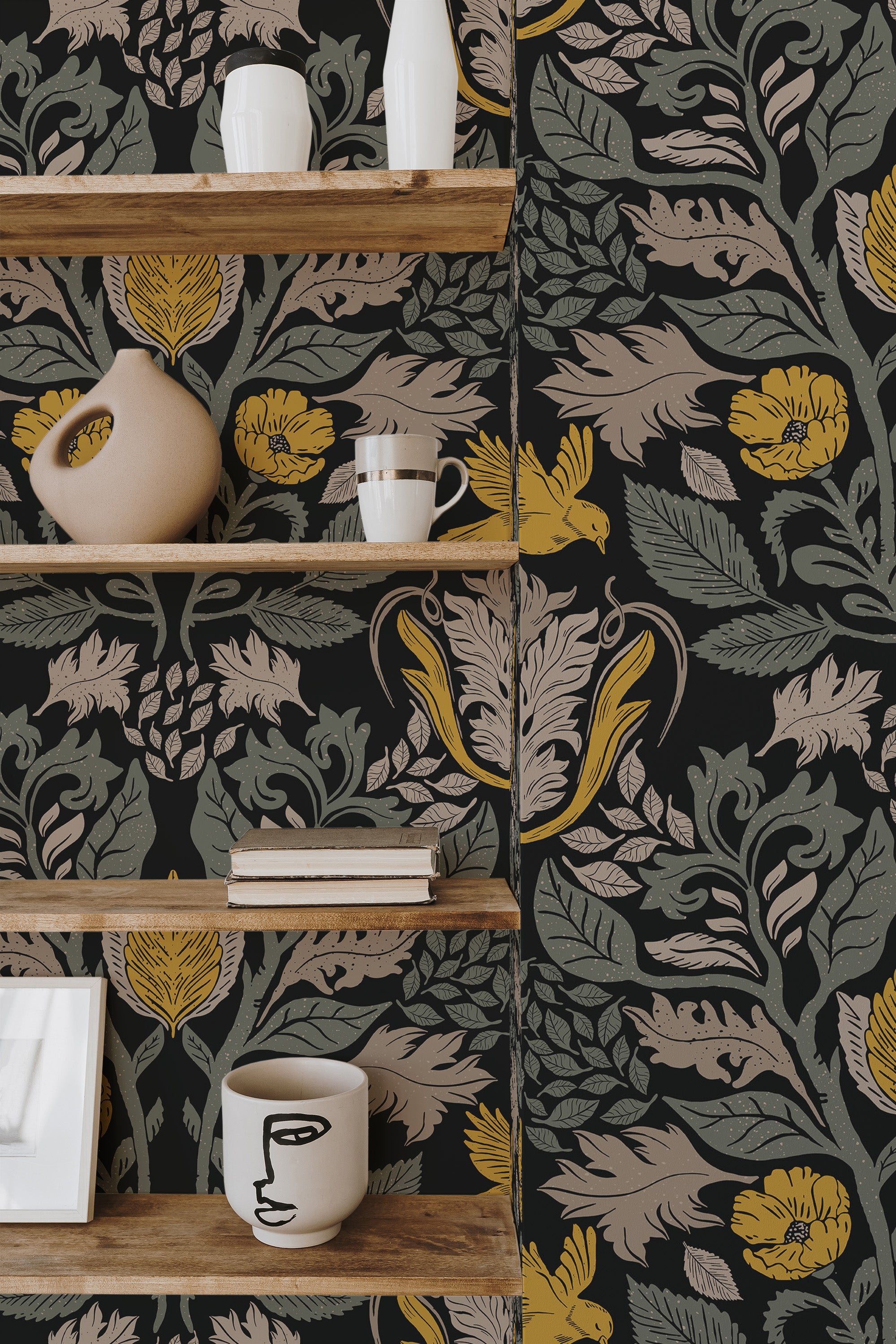 wooden shelf decor living room interior dark and yellow garden by sara t accent wall