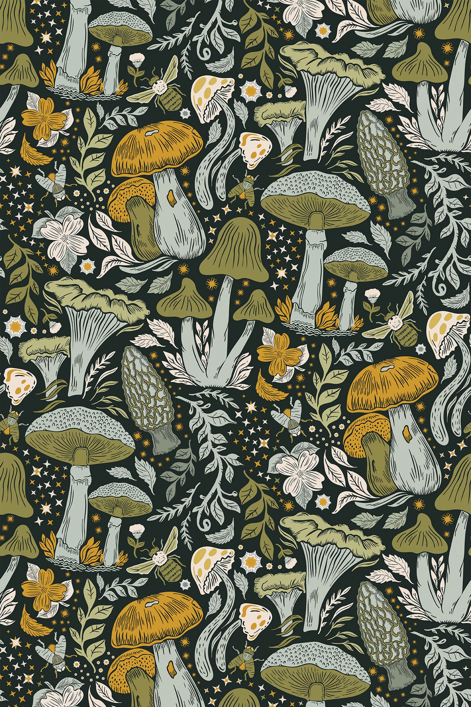 aesthetic mushrooms by sara t wallpaper pattern repeat