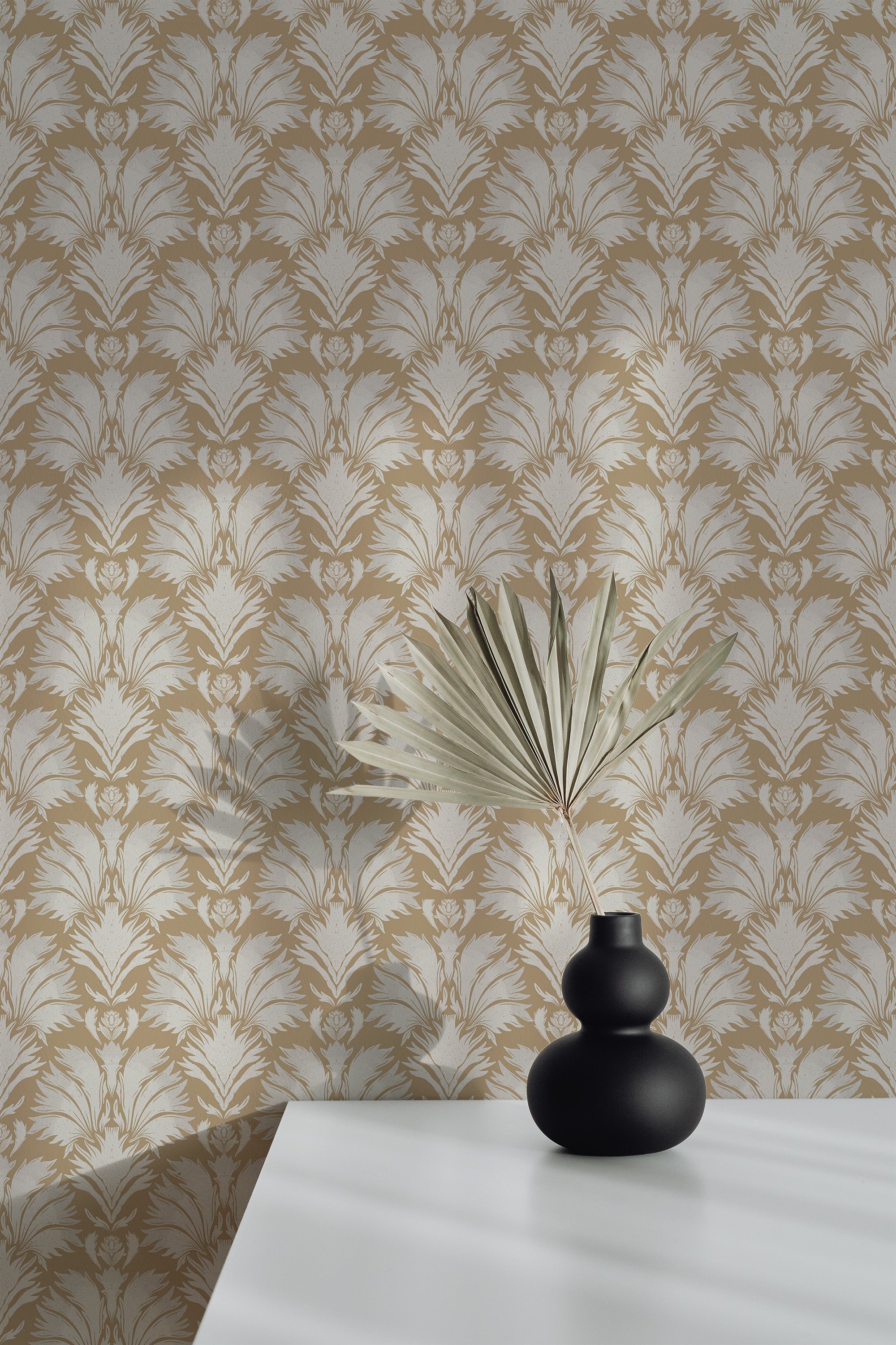 wallpaper peel and stick accent wall brown and beige regal by sara t pattern decorative vase plant