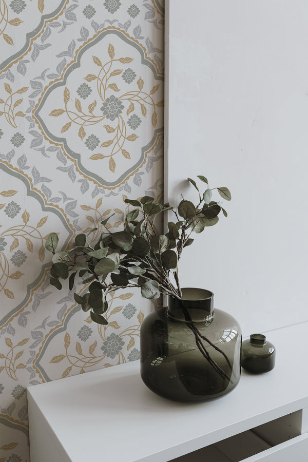 home decor plant decorative vase living room beige and gray floral pattern by sara t pattern