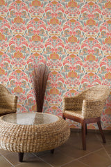 rustic armchairs coffee table lounge colorful red royal garden by sara t pattern interior