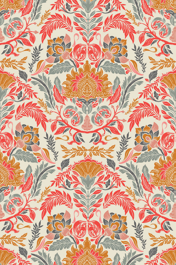 colorful red royal garden by sara t wallpaper pattern repeat