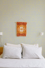 cozy bedroom pillows double bed wall decor green and gray terra folia by sara t removable wallpaper