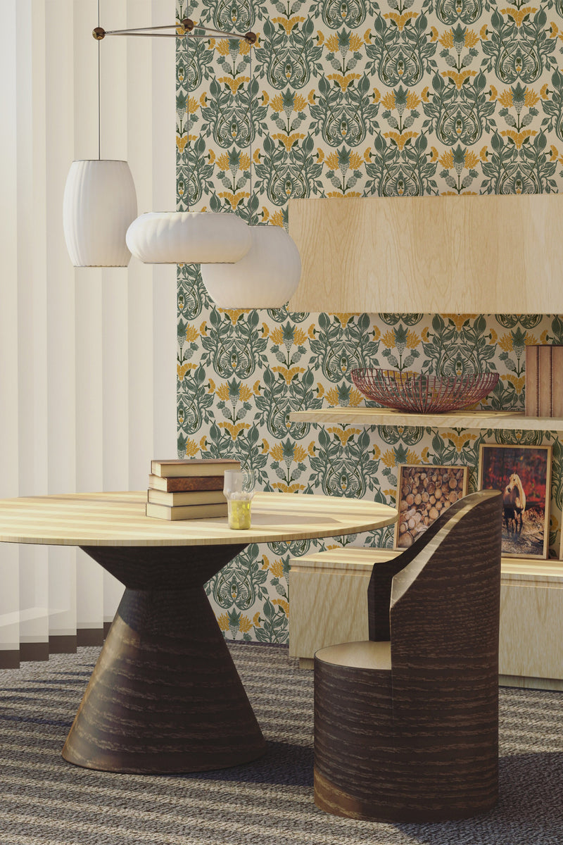 living room dining table wooden furniture light light verdant majesty by sara t wall paper peel and stick