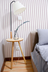 removable wallpaper pink and beige french stripes pattern bedroom accent wall simple interior