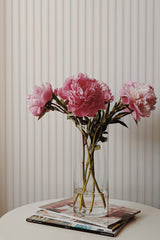 peonies magazines coffee table modern interior cute pink french stripes wall paper peel and stick