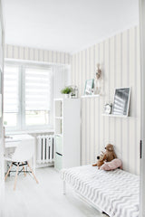 removable wallpaper classic light french stripes pattern kids room desk bed bookshelf toys