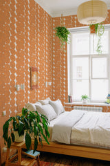 stick and peel wallpaper large dumbo terracotta pattern bedroom boho wall decor green plants