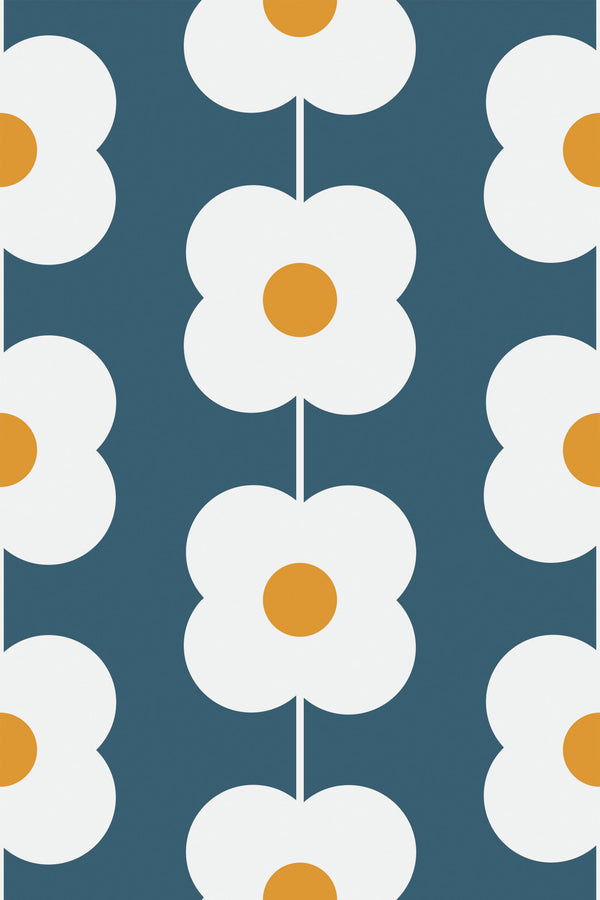 teal retro flower wallpaper pattern repeat