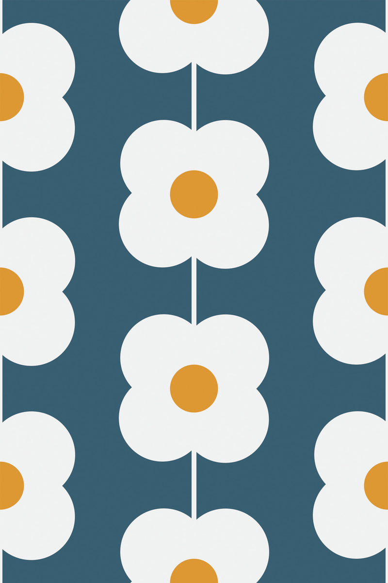 teal retro flower wallpaper pattern repeat