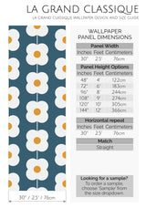 teal retro flower peel and stick wallpaper specifiation