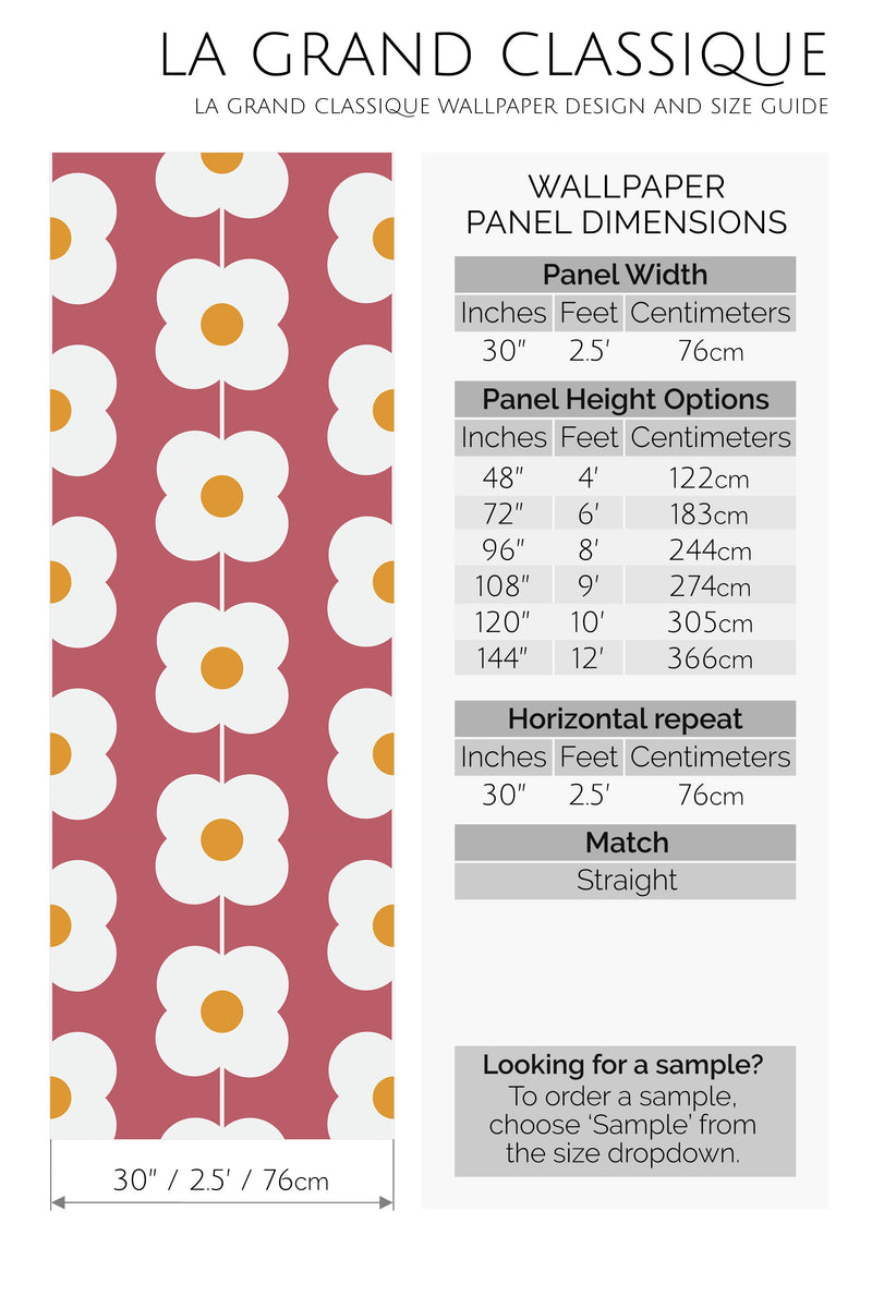 pink retro flower peel and stick wallpaper specifiation