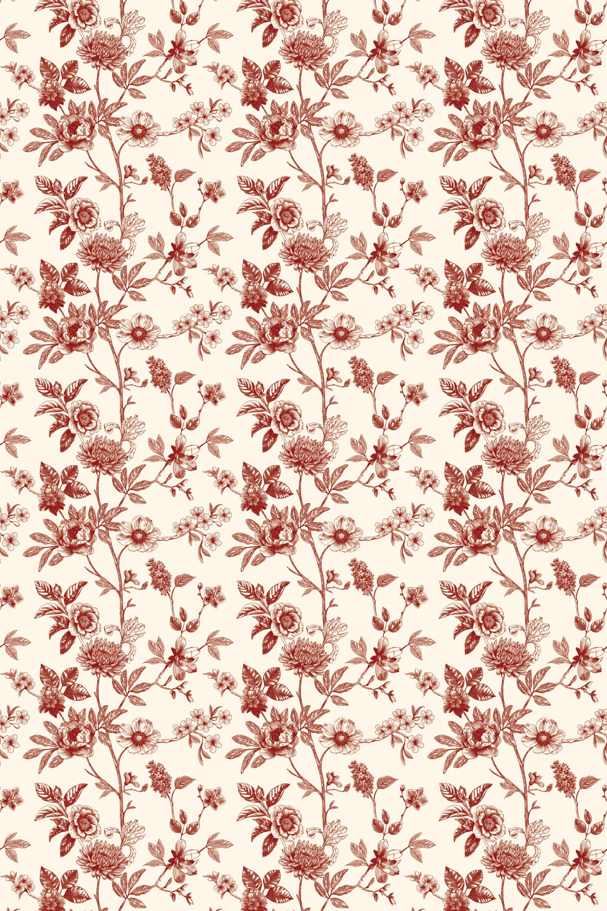 burgundy floral toile wallpaper pattern repeat