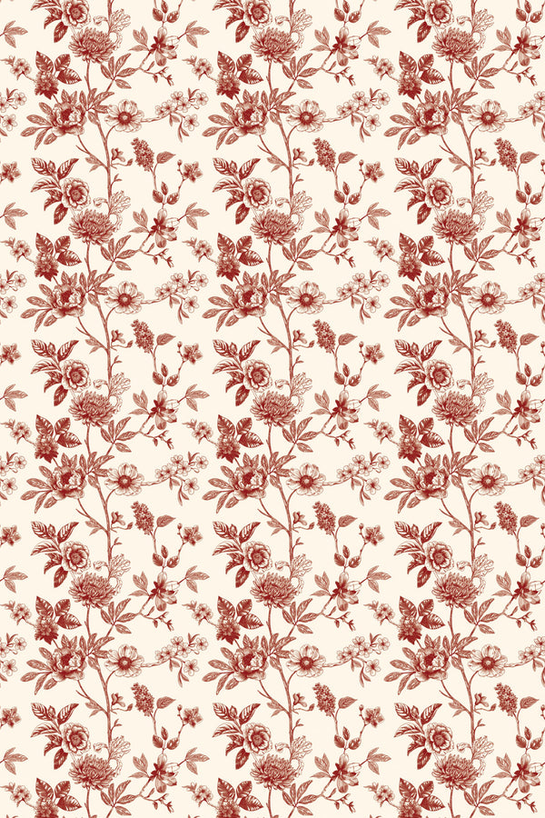 burgundy floral toile wallpaper pattern repeat