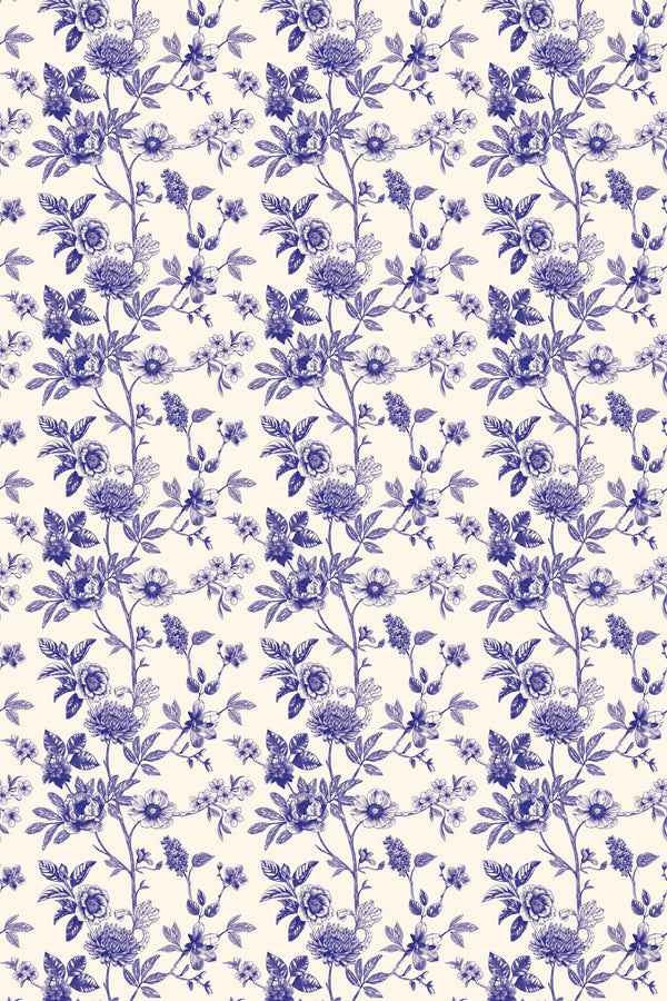 blue floral toile wallpaper pattern repeat
