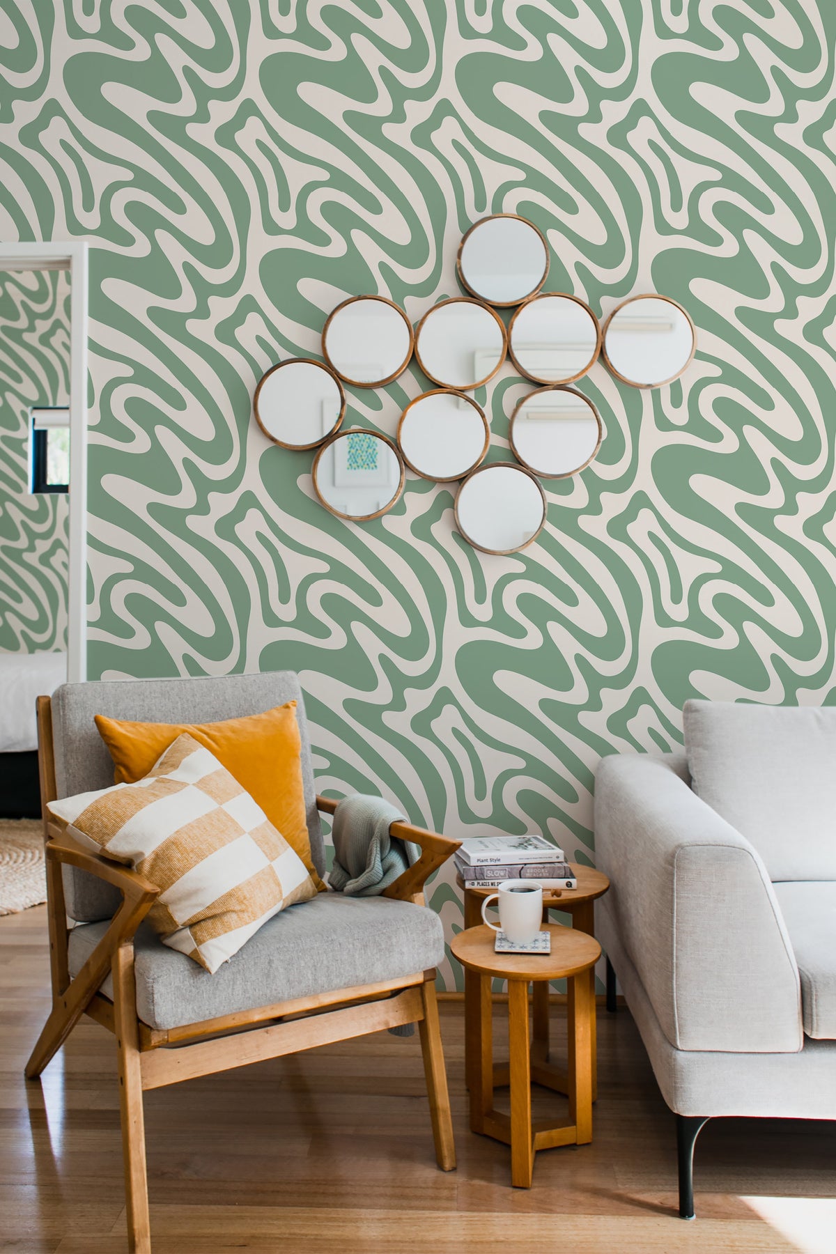 Funky Green Color funky Green an Beige Peel and Stick Removable Wallpaper