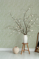 decorative plant vase wooden stool living room subtle gray and green decor