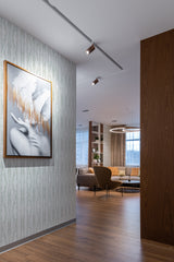 peel and stick removable wallpaper subtle symmetrical green pattern modern contemporary apartment living room interior