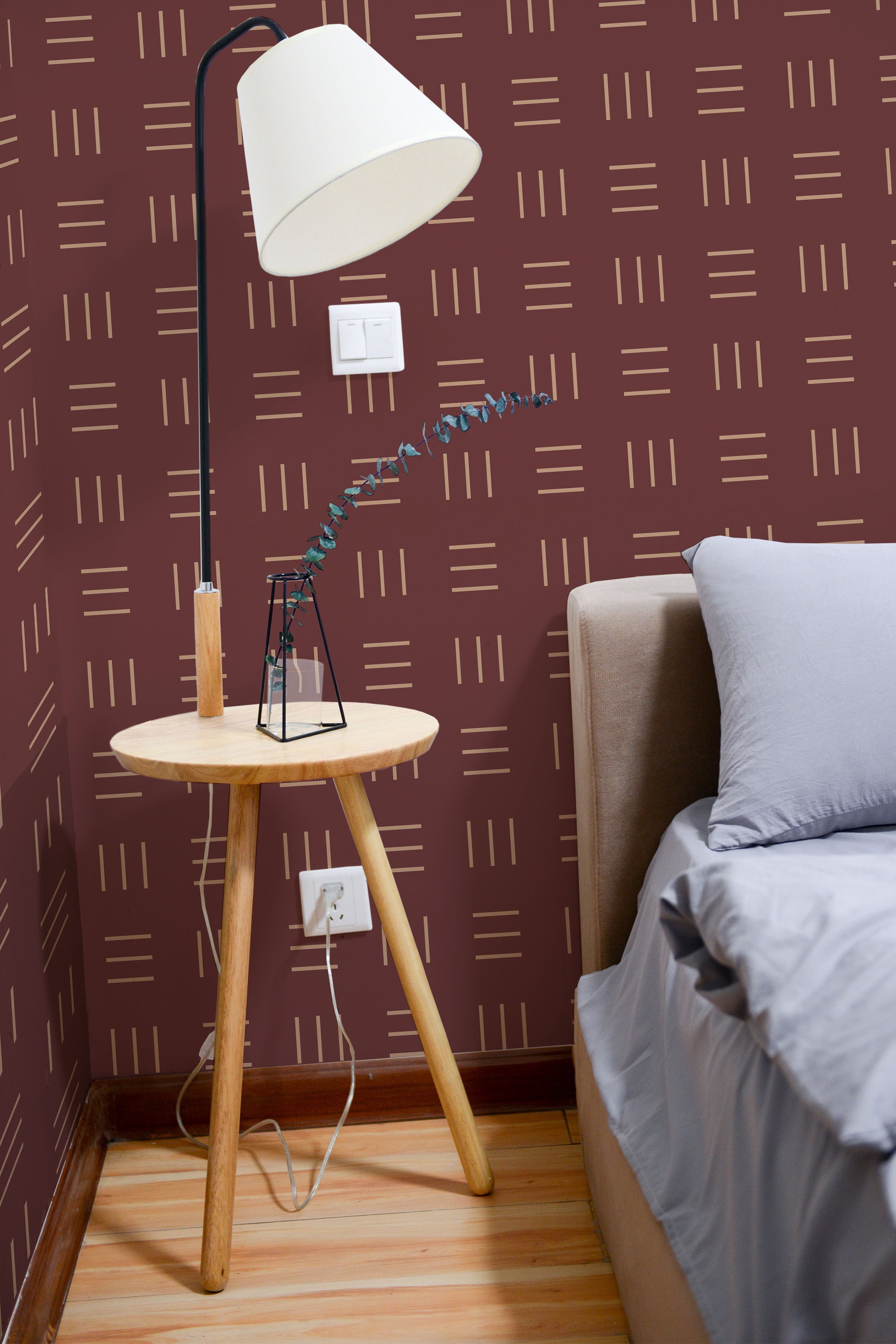 removable wallpaper cozy lines pattern bedroom accent wall simple interior