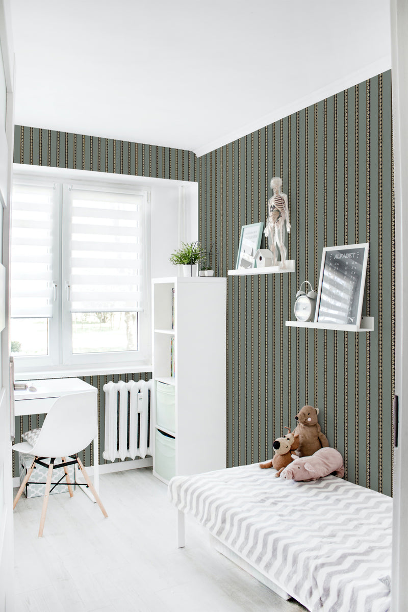removable wallpaper vintage lines pattern kids room desk bed bookshelf toys