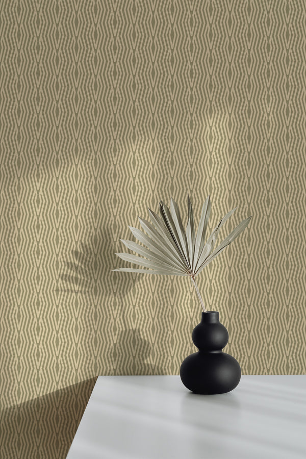 wallpaper peel and stick accent wall cozy geometry pattern decorative vase plant