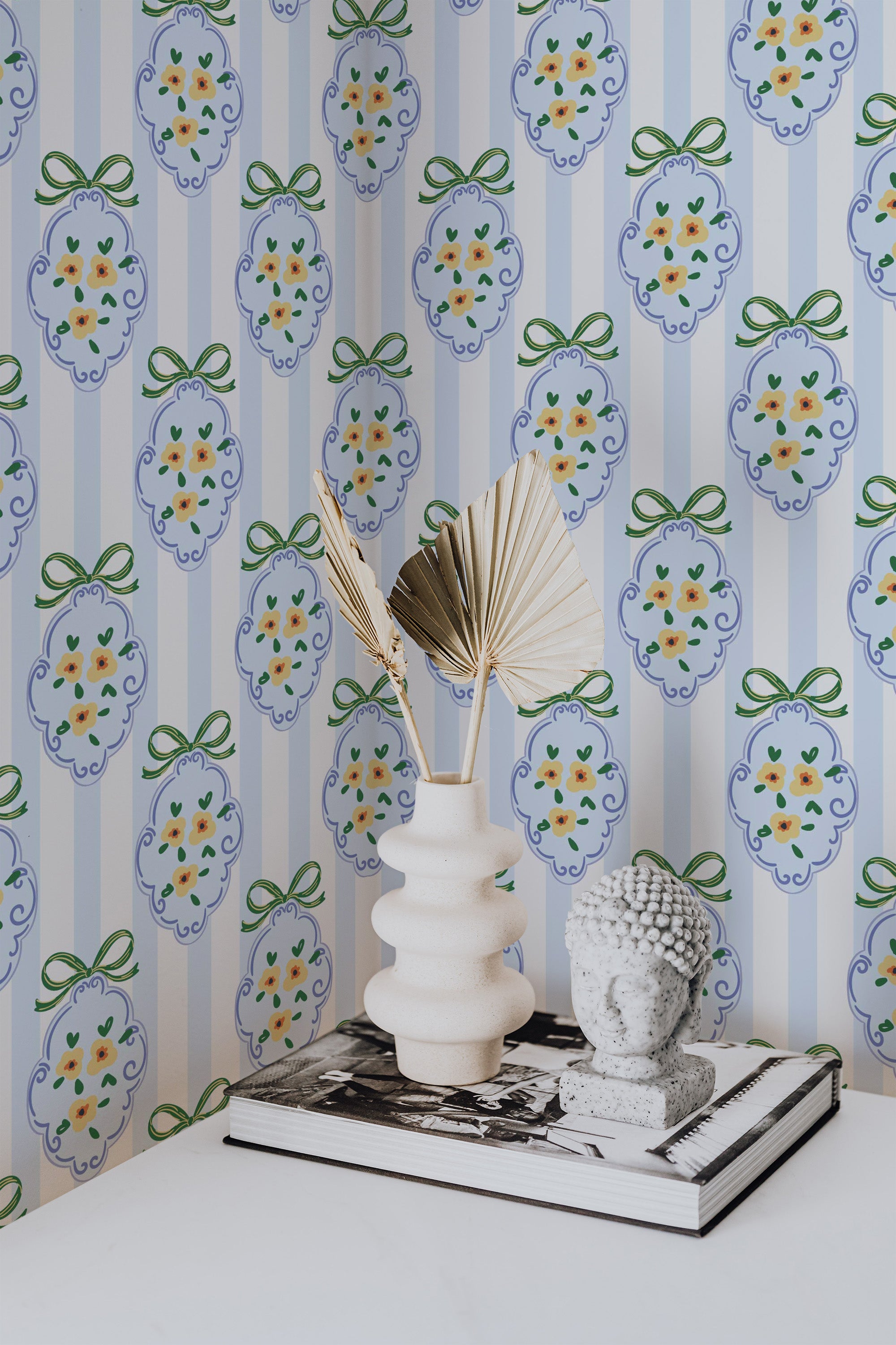 wallpaper for walls blue cottage decor pattern modern sophisticated vase statue home decor