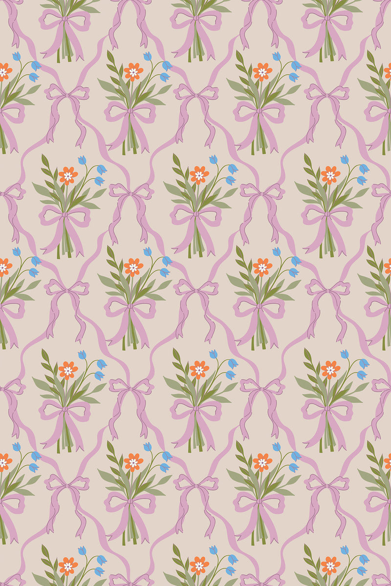 pink bouquets and bows wallpaper pattern repeat