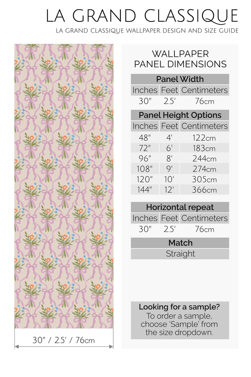 pink bouquets and bows peel and stick wallpaper specifiation