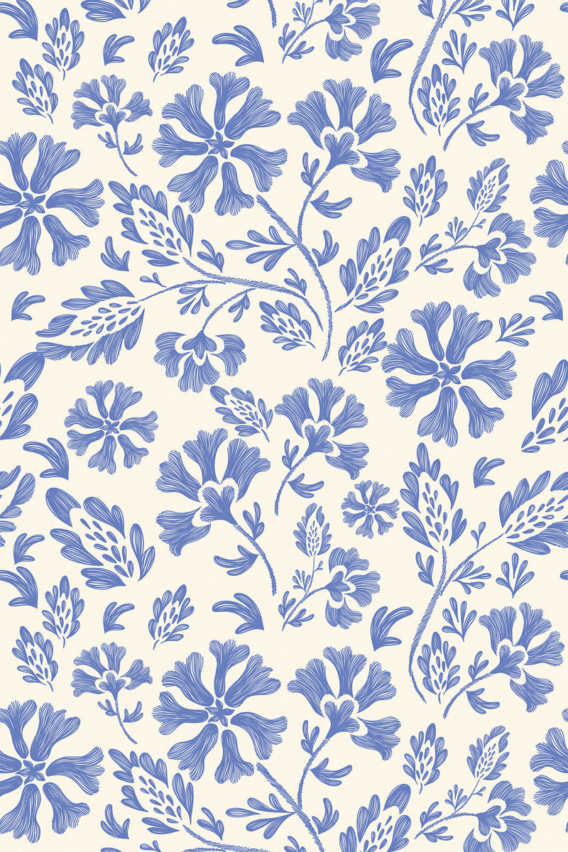 blue and beige floral wallpaper pattern repeat
