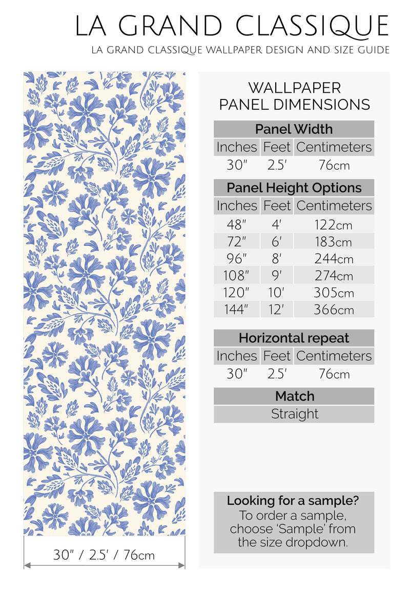 blue and beige floral peel and stick wallpaper specifiation