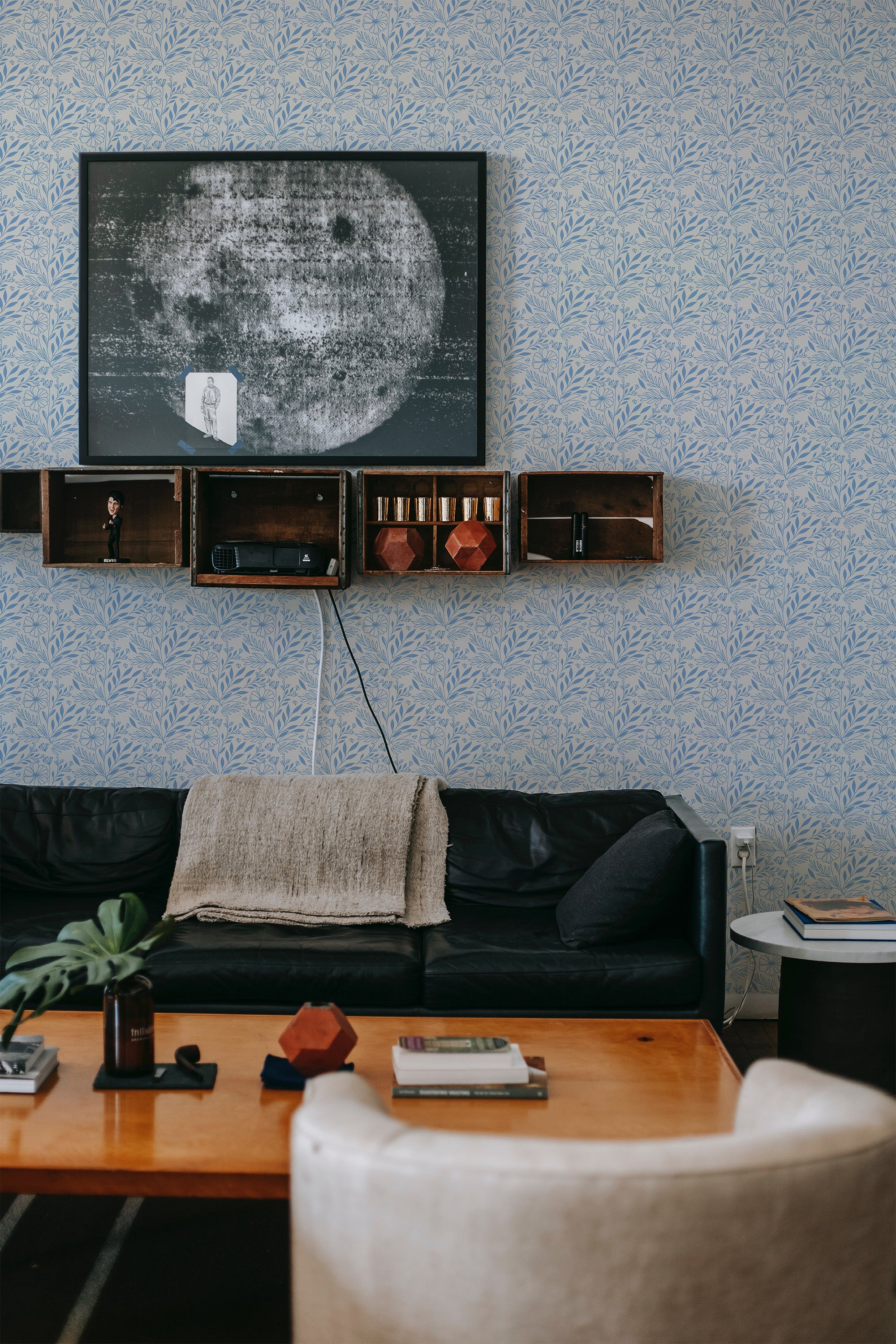 modern sophisticated living room leather sofa blue cottagecore peel and stick removable wallpaper