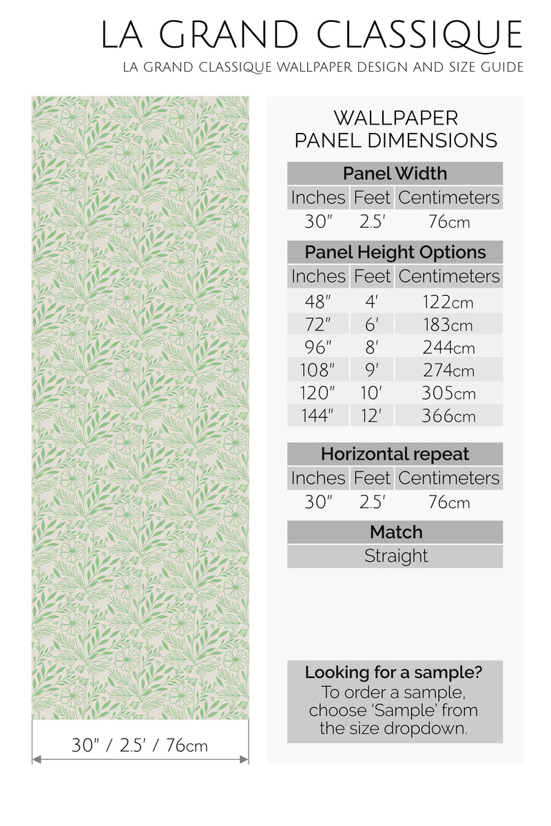 green cottagecore peel and stick wallpaper specifiation