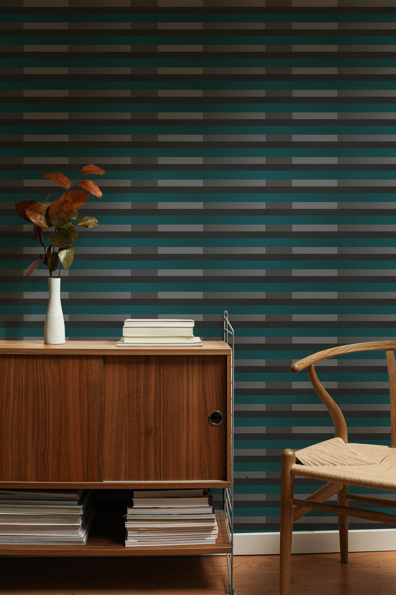 traditional wallpaper gradient rythm pattern accent wall sophisticated living room interior  