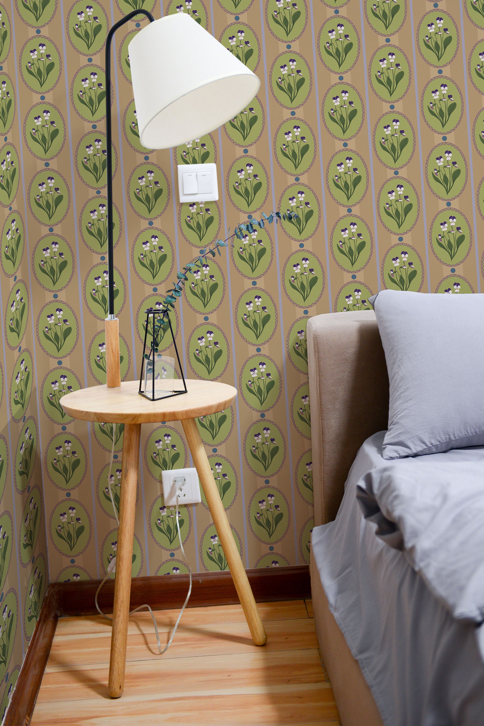 removable wallpaper retro cottage pattern bedroom accent wall simple interior