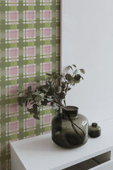 home decor plant decorative vase living room green and pink plaid pattern