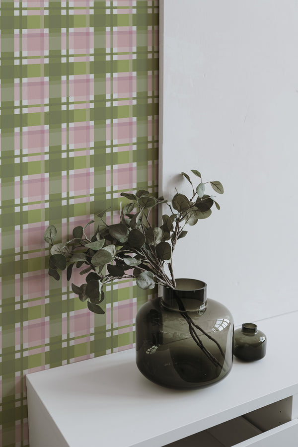home decor plant decorative vase living room green and pink plaid pattern