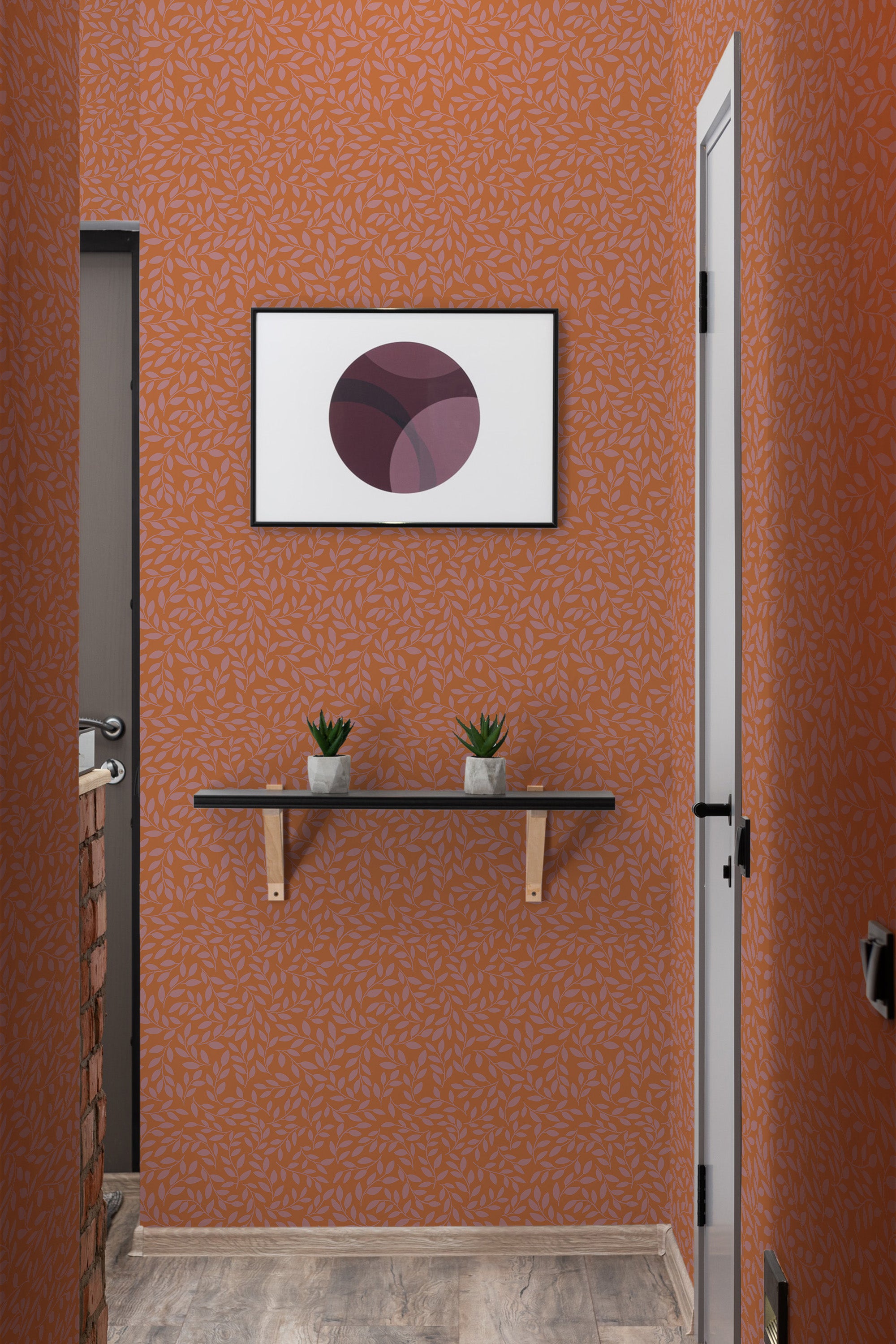 wallpaper terracotta branch pattern hallway entrance minimalist decor artwork interior