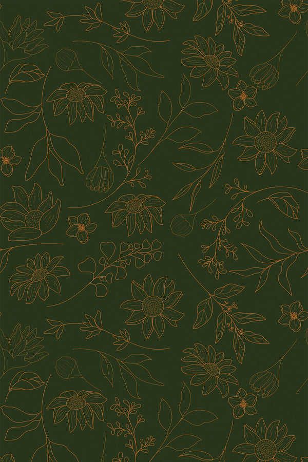 earthy green floral wallpaper pattern repeat